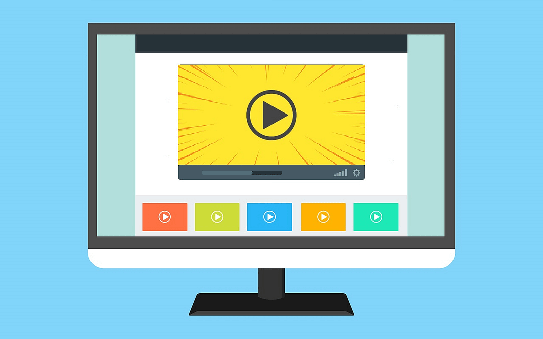 Illustration of computer monitor with video on it